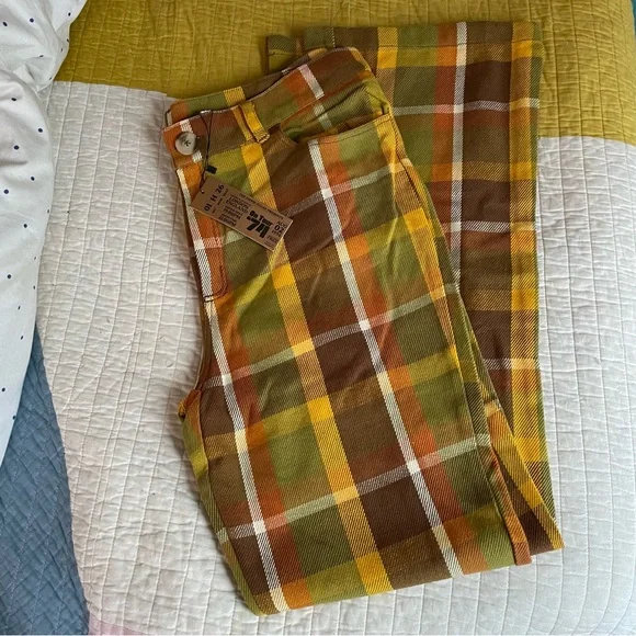 The Hippie Shake Vintage Inspired Get It On Checked Plaid Flare Pants RARE NWT - Picture 4 of 9